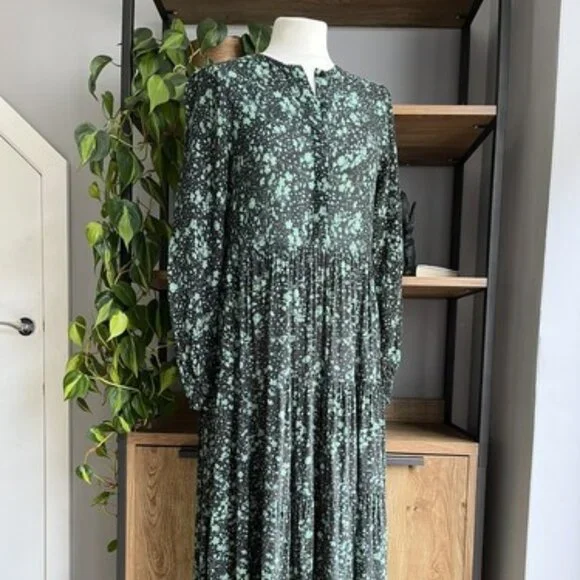 ZARA THE ANGEL DRESS FLORAL MIDI IN GREEN/BLACK Sz. XS - Picture 6 of 6